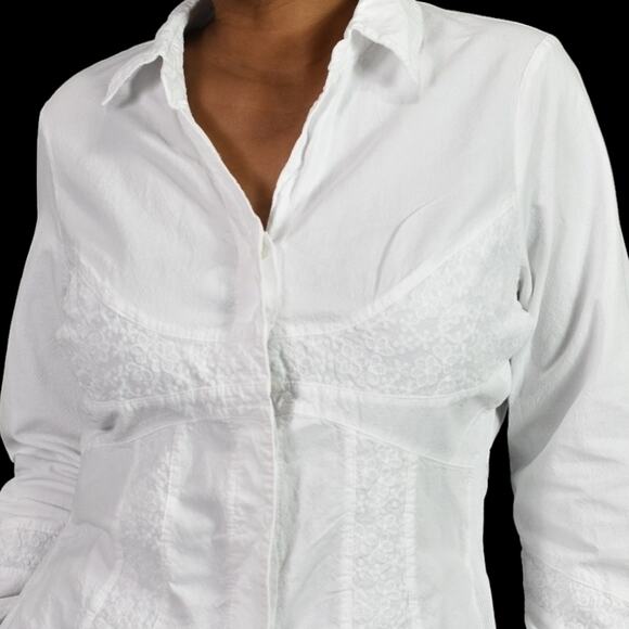 Toque de Algodon White Cotton Poplin Shirt Corset Seaming Crinkled Plus Size XXL - Picture 4 of 13